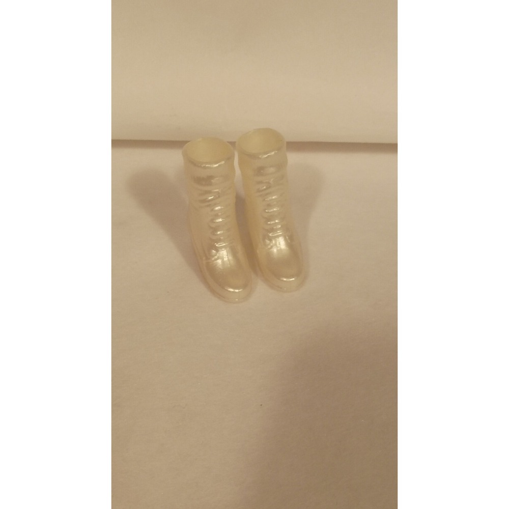 Vintage Doll Boots Pearlescent White Shimmer Lace Up Fashion Accessories